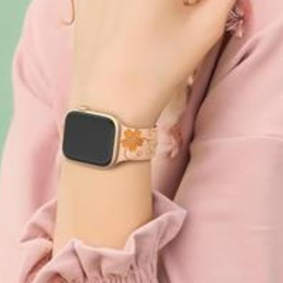 NEW Orange Floral Engraved Apple Watch Band - Picture 4 of 4